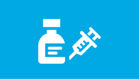 Piktogramm Weiß auf Blau, Spritze und Medizinflasche, Beleg und Tagesklinik Anäesthesie, Siloah St. Trudpert Klinikum
